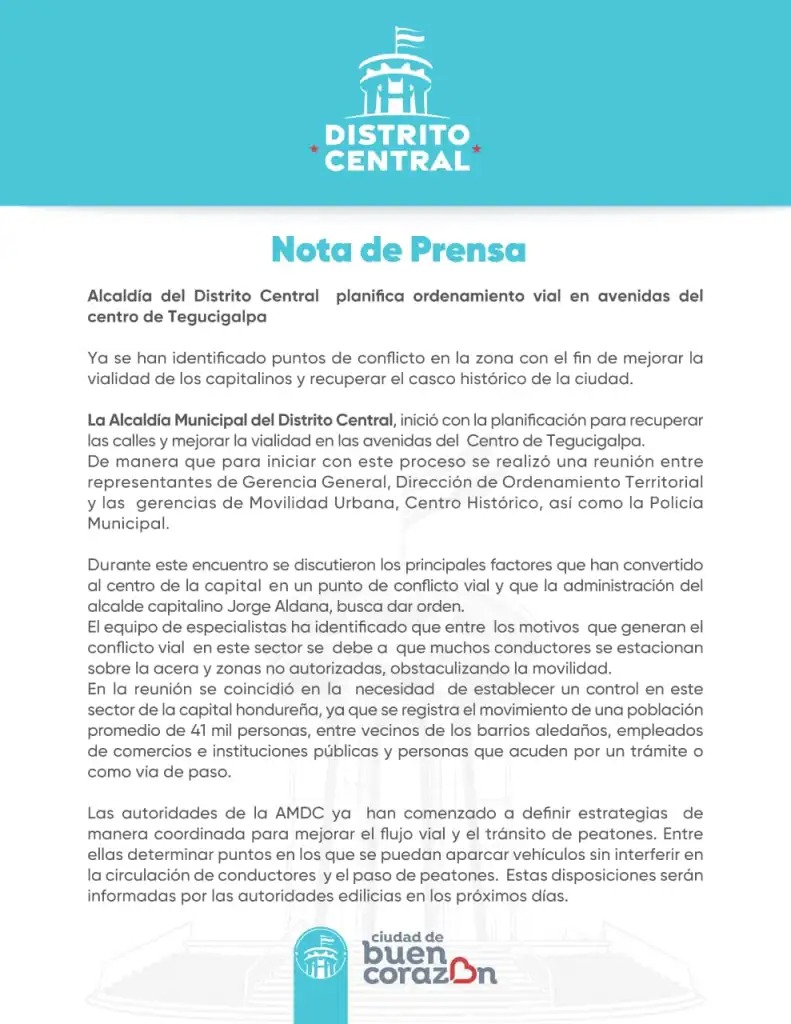 Amdc Anuncia Ordenamiento Vial En El Centro De La Capital Stn Honduras