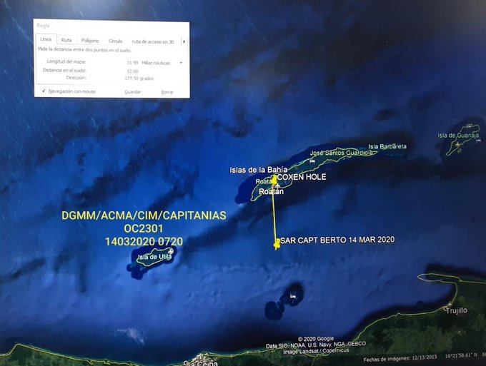 ¡Rescatan a tripulantes! Tras el naufragio de un barco carguero a 14 millas de Roatán.