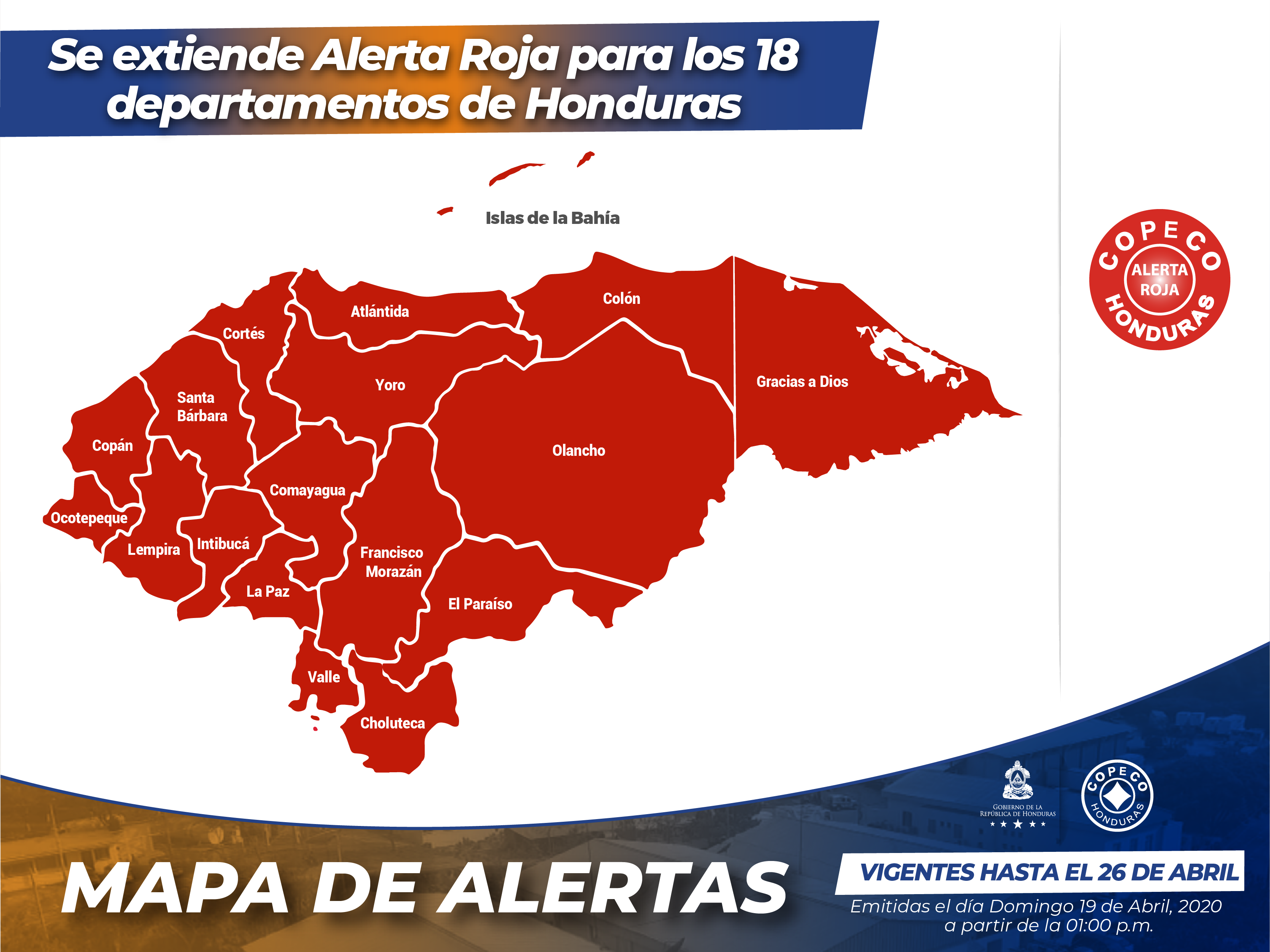 Se extiende Alerta Roja para los 18 departamentos de Honduras Se extiende Alerta Roja para los 18 departamentos de Honduras