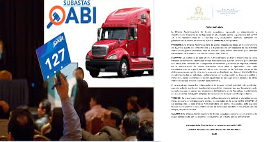 La OABI dice que desde febrero están a la disposición más de 50 bienes para atender necesidades en la lucha contra el Covid-19 La OABI dice que desde febrero están a la disposición más de 50 bienes para atender necesidades en la lucha contra el Covid-19