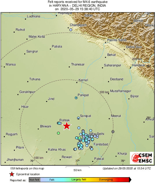 Se registra un sismo de magnitud 4,6 cerca de Nueva Delhi ,India