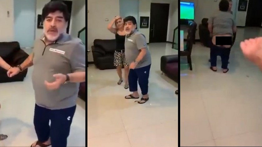 Nueva polémica de Maradona: Se bajó los pantalones y mostró el trasero en una borrachera