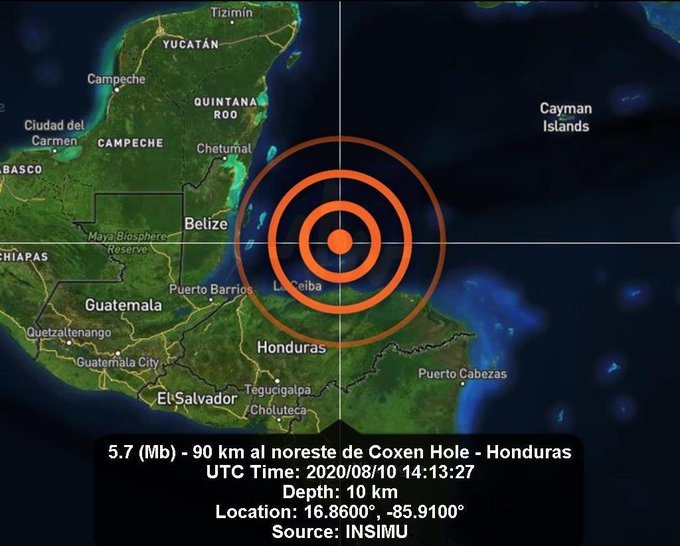 Sismo de magnitud 5,7 sacude el sector atlántico de Honduras