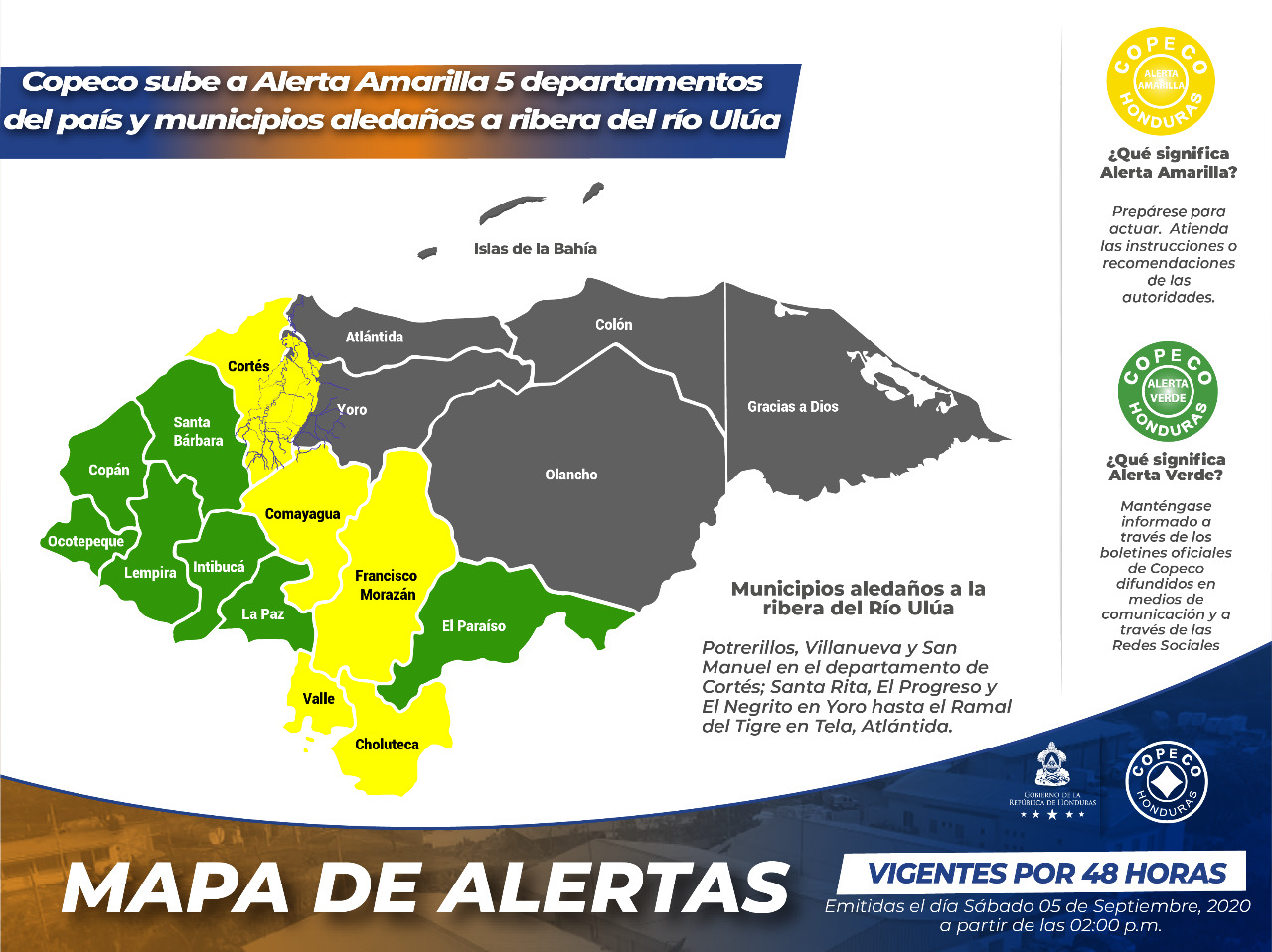 Copeco sube a alerta amarilla a 5 departamentos por las constantes lluvias Copeco sube a alerta amarilla a 5 departamentos por las constantes lluvias