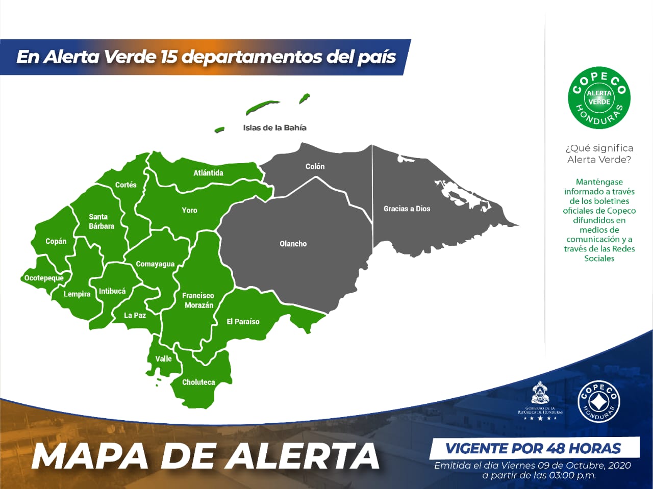 Copeco emite «Alerta Verde» por 48 horas para 15 departamentos del país Copeco emite «Alerta Verde» por 48 horas para 15 departamentos del país