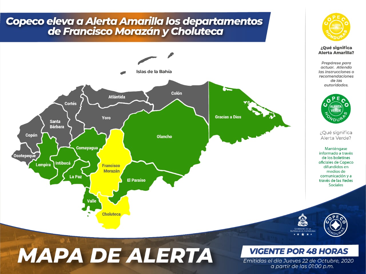 Elevan a Alerta Amarilla los departamentos de Francisco Morazán y Choluteca Elevan a Alerta Amarilla los departamentos de Francisco Morazán y Choluteca
