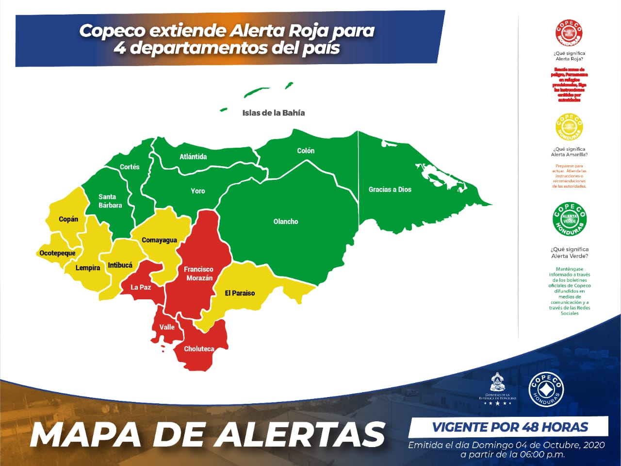 Extienden La Alerta Roja por 48 horas para 4 departamentos del país Extienden La Alerta Roja por 48 horas para 4 departamentos del país