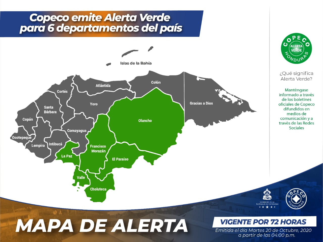 Emiten Alerta Verde por 72 horas para 6 departamentos de Honduras Emiten Alerta Verde por 72 horas para 6 departamentos de Honduras