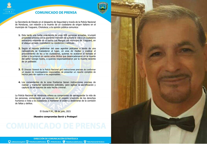 Policía Nacional tras la pista de autores del asesinato de italiano en Choluteca