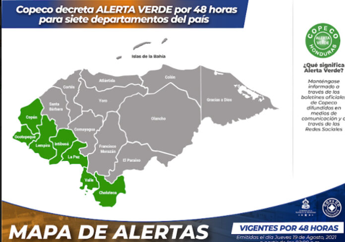 Decretan alerta verde por 48 horas para siete departamentos de Honduras Decretan alerta verde por 48 horas para siete departamentos de Honduras