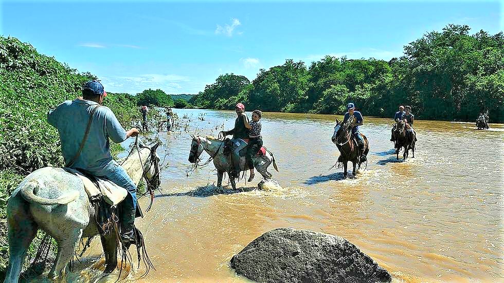 A caballo nicaragüenses cruzan río para vacunarse contra la Covid-19 en Honduras A caballo nicaragüenses cruzan río para vacunarse contra la Covid-19 en Honduras