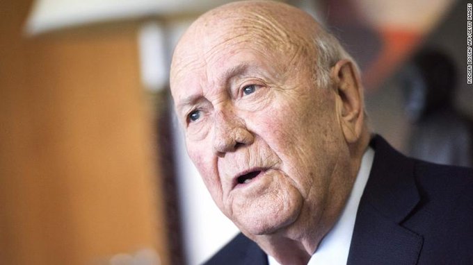 Muere expresidente de Sudáfrica FW de Klerk, ganador del premio Nobel de la Paz en 1993