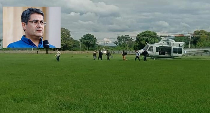 Helicóptero donde se trasladaba el presidente Hernández aterriza de emergencia en SPS Helicóptero donde se trasladaba el presidente Hernández aterriza de emergencia en SPS