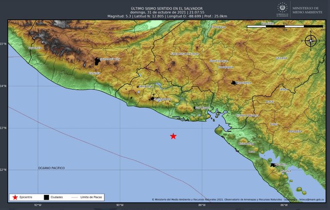 Se registra un sismo de magnitud 5,3 frente a las costas de El Salvador