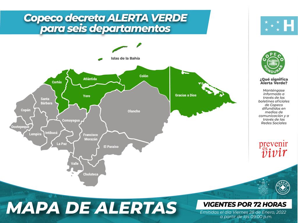 Decretan Alerta Verde para seis departamentos. Decretan Alerta Verde para seis departamentos.
