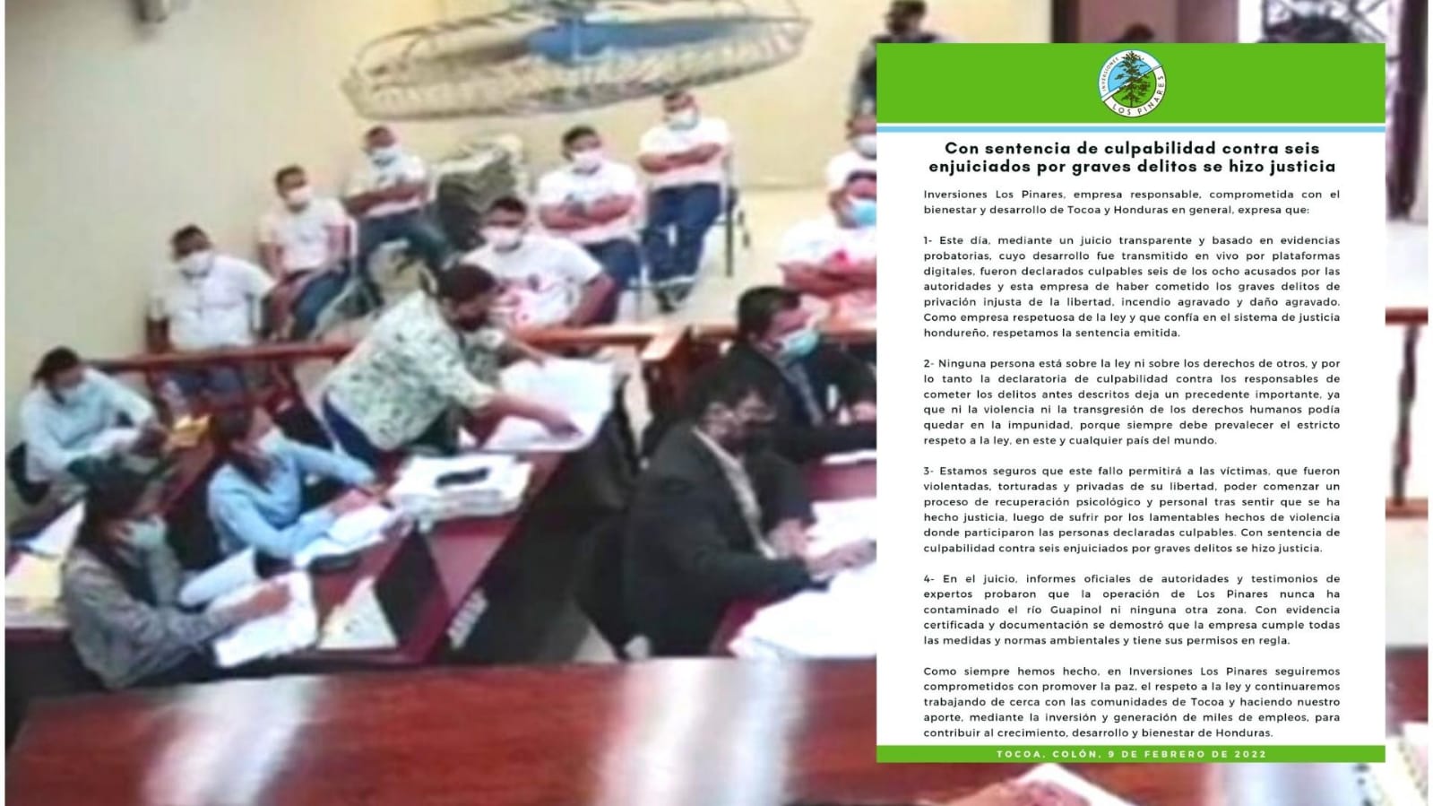 Con sentencia de culpabilidad contra seis enjuiciados en el mal llamado caso Guapinol se hizo justicia, dice empresa Con sentencia de culpabilidad contra seis enjuiciados en el mal llamado caso Guapinol se hizo justicia, dice empresa