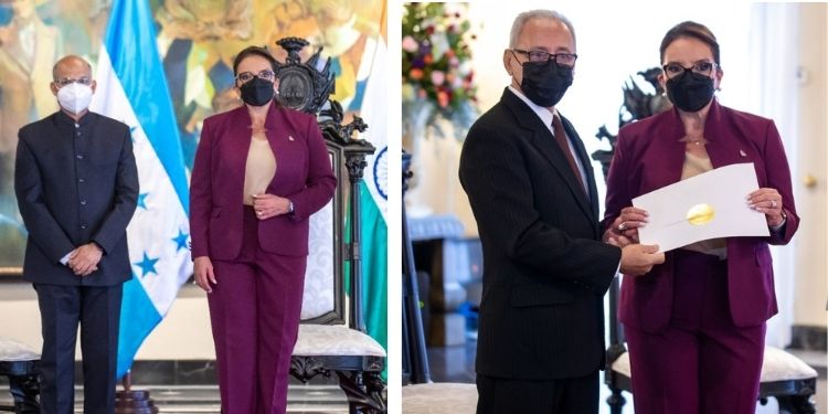 La presidenta de Honduras recibe cartas credenciales de dos embajadores