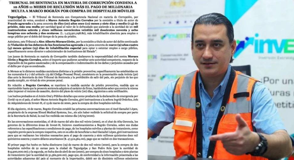 A 10 años y 11 meses es condenado Marco Bográn por el caso «Hospitales Móviles»