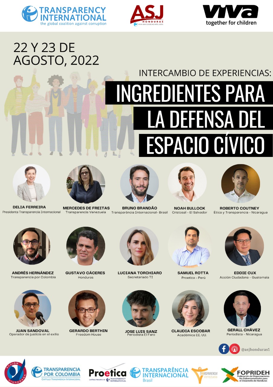 DIRECTORES REGIONALES DE TRANSPARENCIA INTERNACIONAL VISITARÁN HONDURAS PARA COMPARTIR EXPERIENCIAS DE DEFENSA DEL ESPACIO CÍVICO