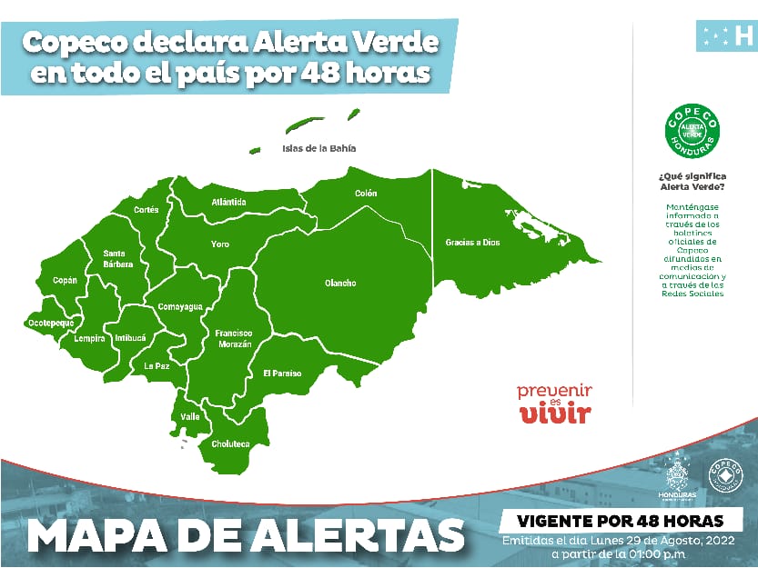 Copeco decreta alerta verde en todo el territorio nacional