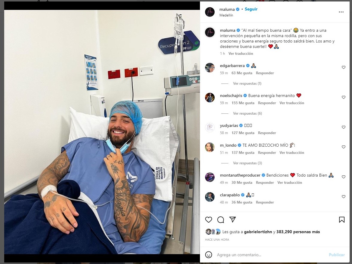 Maluma regresa a quirófanos por la lesión de su rodilla.