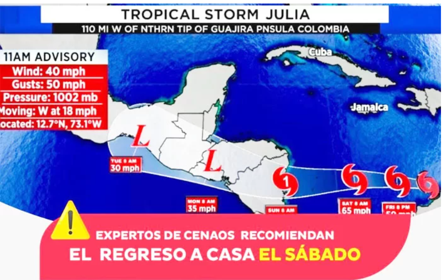 Cenaos pide a vacacionista retorno anticipado por tormenta tropical Julia Cenaos pide a vacacionista retorno anticipado por tormenta tropical Julia