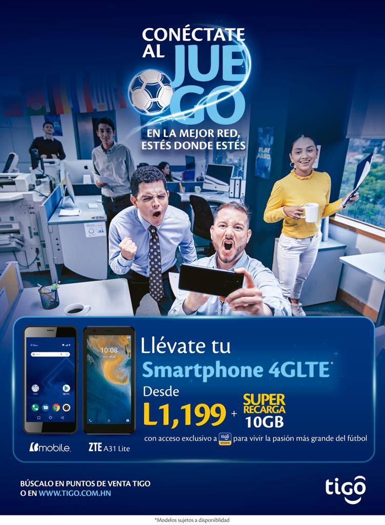 Ahora sí, CONÉCTATE AL JUEGO… Con tu Smartphone 4G LTE para vivir la pasión por el fútbol sin importar donde te encuentres, llévatelo desde 1,199 lempiras y recibe una Super Recarga de 10 gigas para navegar y disfrutar al máximo cada partido.