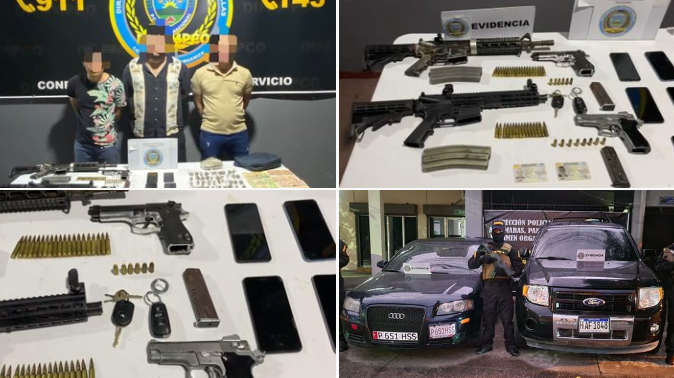 DIPAMPCO Capturan a tres miembros de pandillas en poder de fuerte armamento
