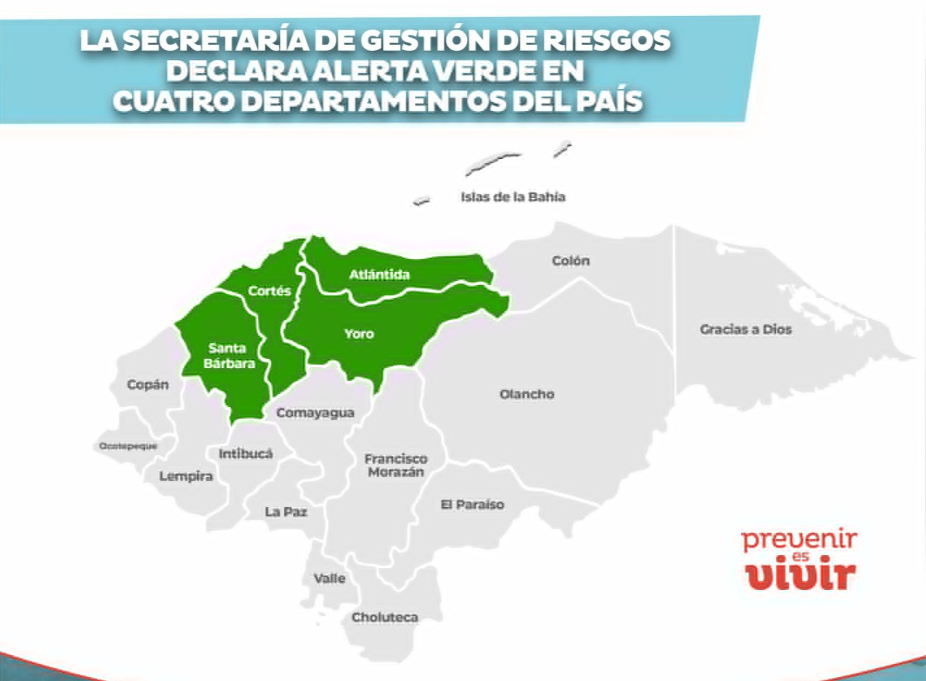 Copeco declara alerta verde en cuatro departamentos del país