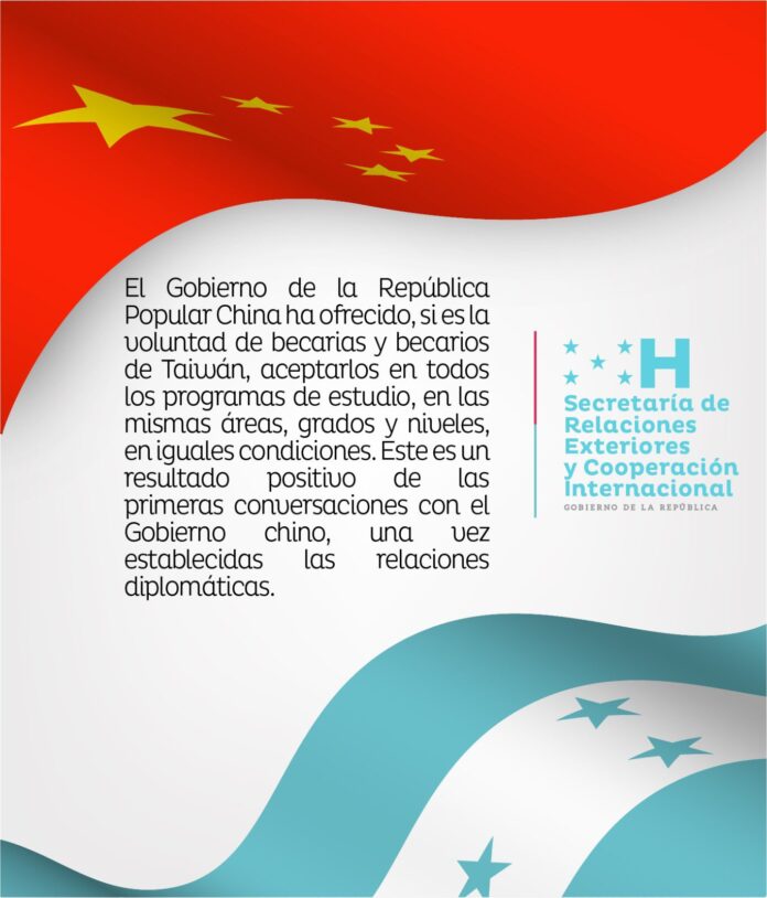China ofrece los mismos beneficios a becarios hondureños en Taiwán