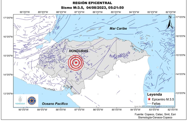 Sismo de magnitud 3.5 se registra en Cedros, Francisco Morazán