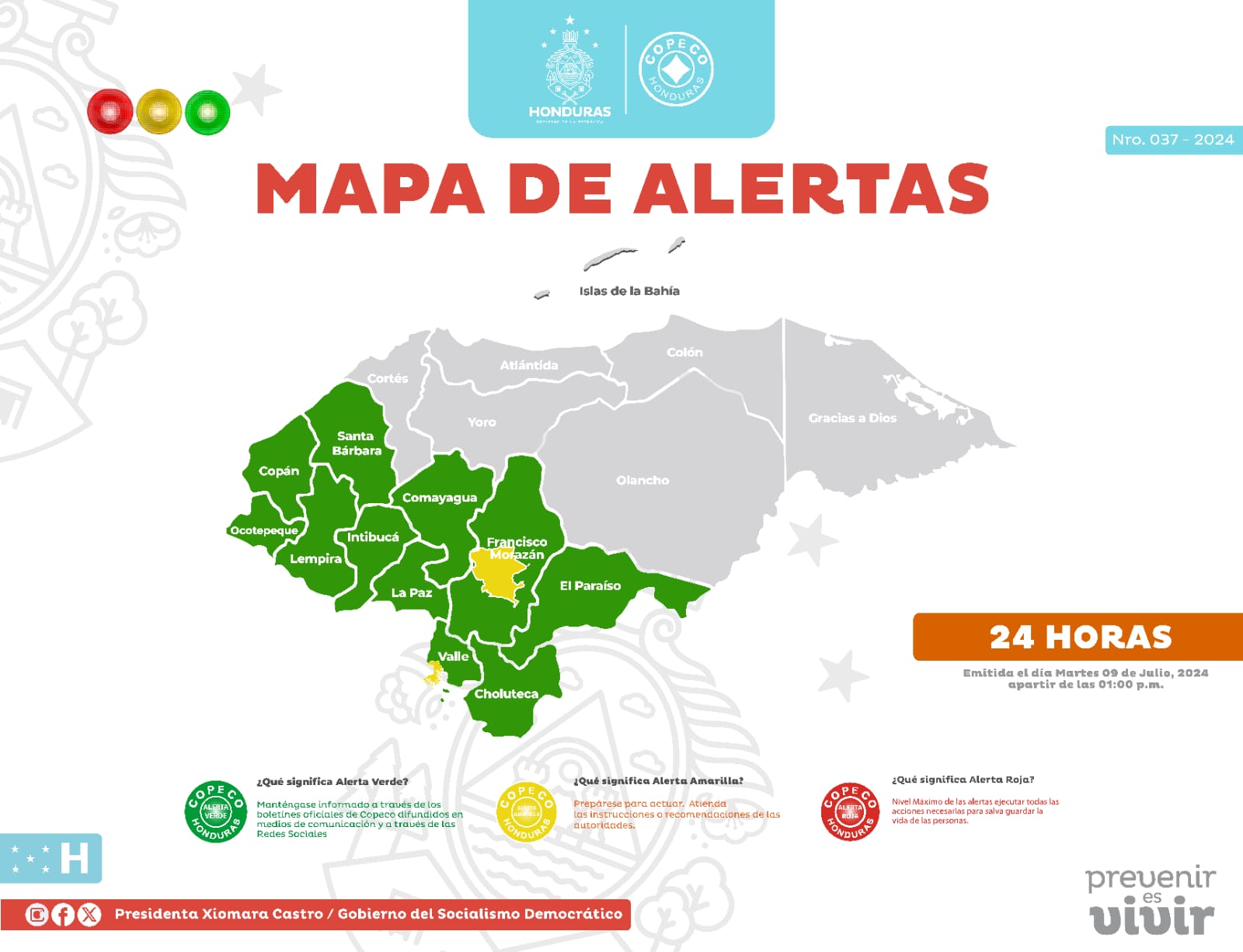 Se extiende la Alerta Amarilla para el Distrito Central y Alianza, Valle