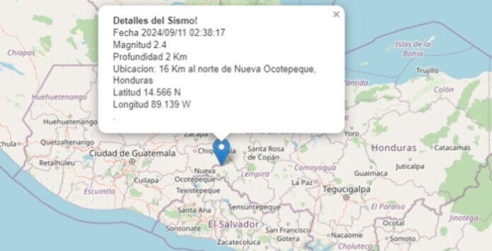 Se registra pequeño temblor en Nueva Ocotepeque, Honduras