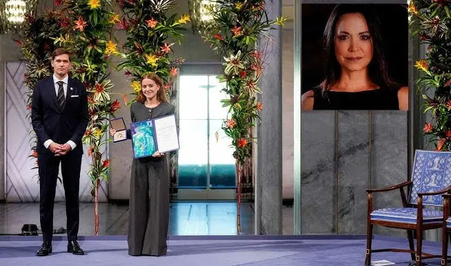 Hija de María Corina Machado recibe el Premio Nobel de la Paz en Oslo